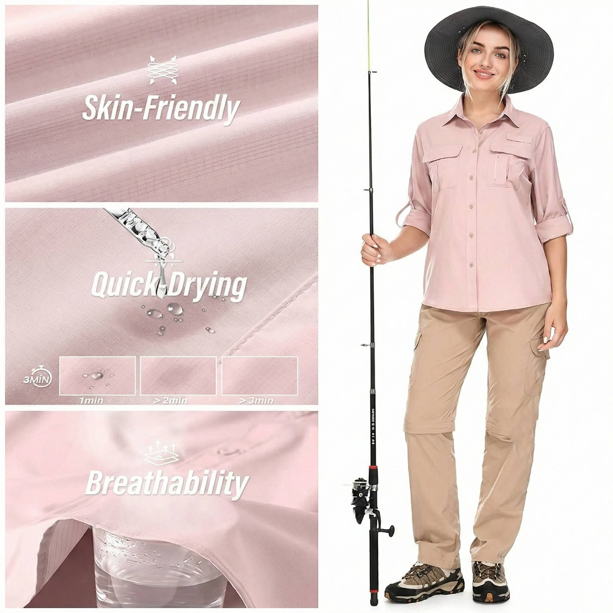 Women's Long Sleeve Sun Protection Shirts Safari Fishing Hiking