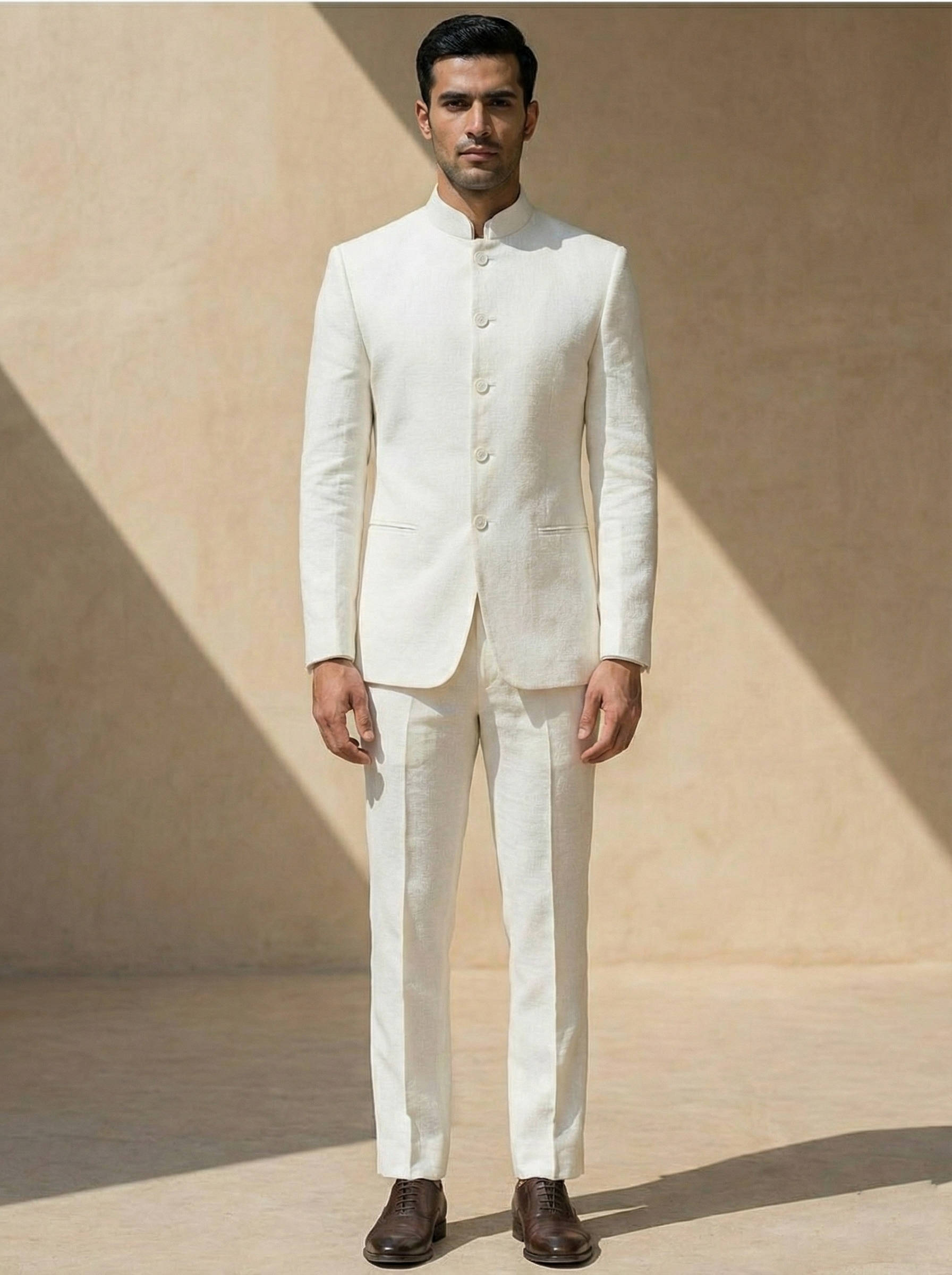 Men's Nehru collar suit front view
