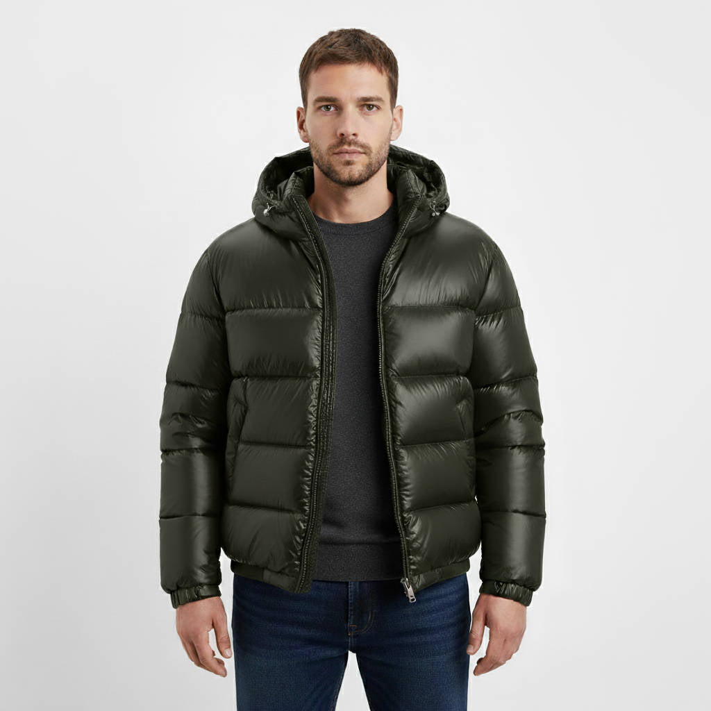 Army green glossy puffer jacket