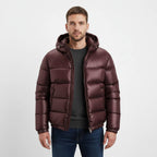 Wine red glossy puffer jacket