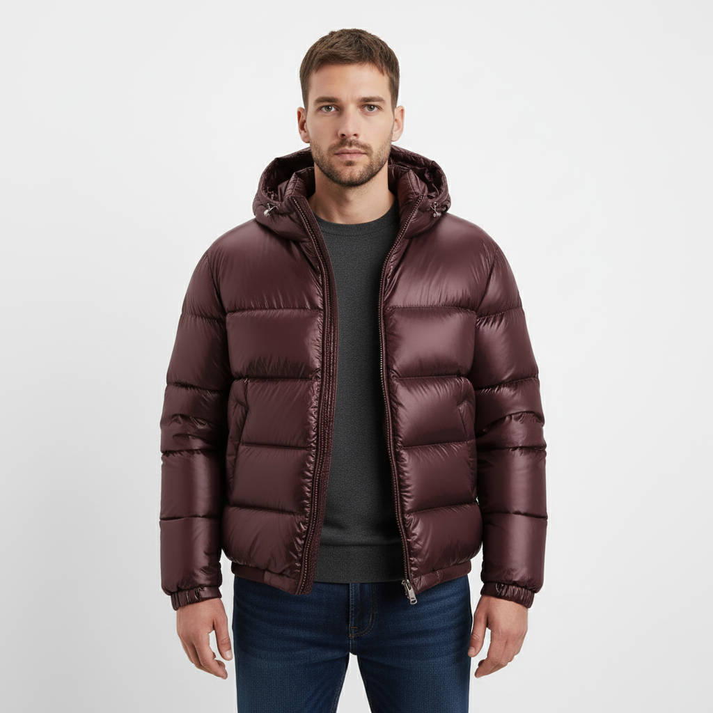 Wine red glossy puffer jacket