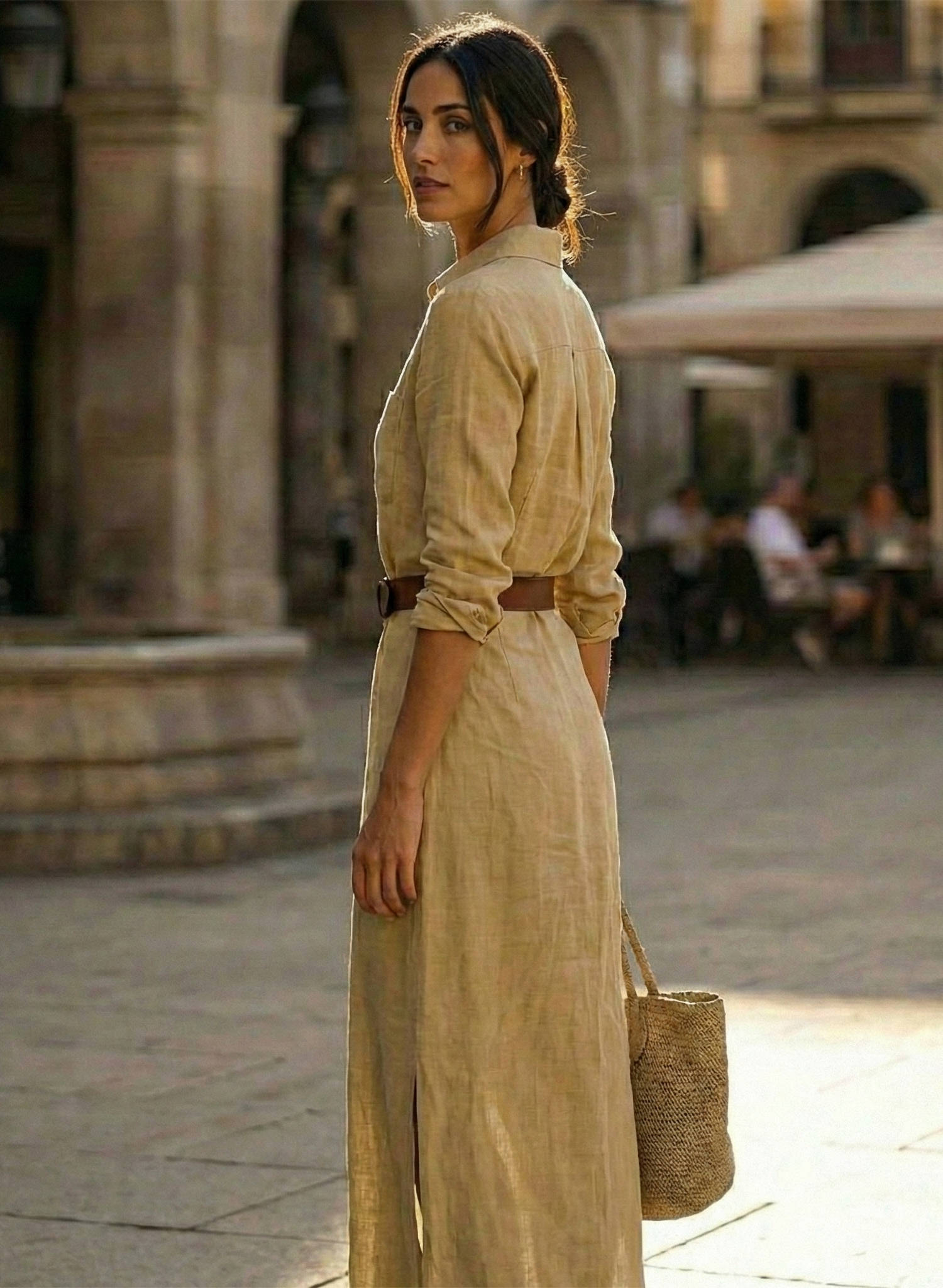 Women's Shirt Maxi Dress Button Down Long Sleeve Collared V Neck Floor Length Dress Casual Slim Fit