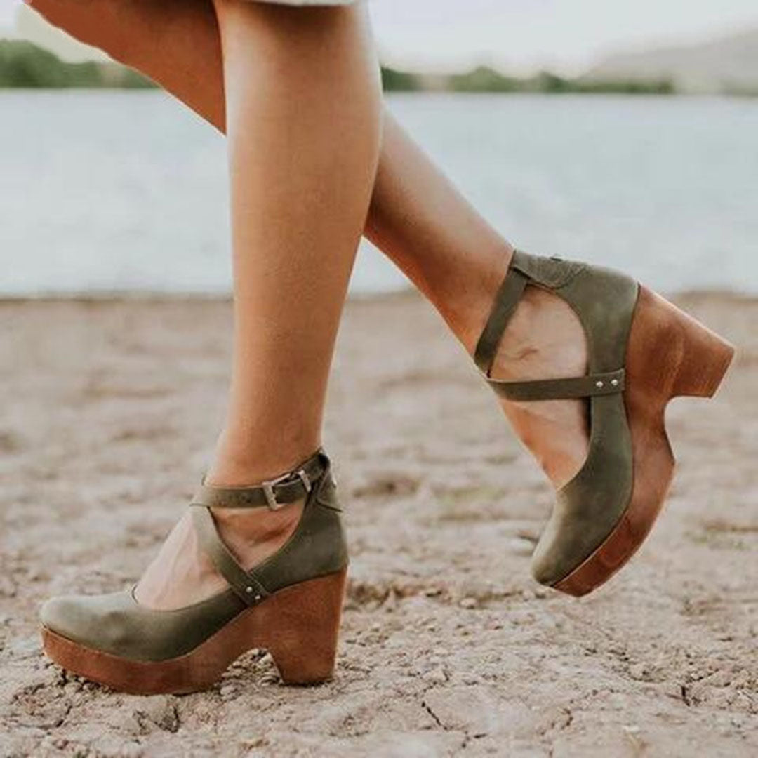 Camille | Wedge Heel Sandals with Closed Toe & Ankle Strap