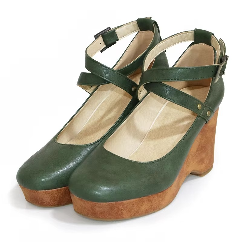 Chunky Platform Mary Jane Heels with Buckle Strap