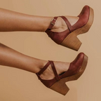 Chunky Platform Mary Jane Heels with Buckle Strap