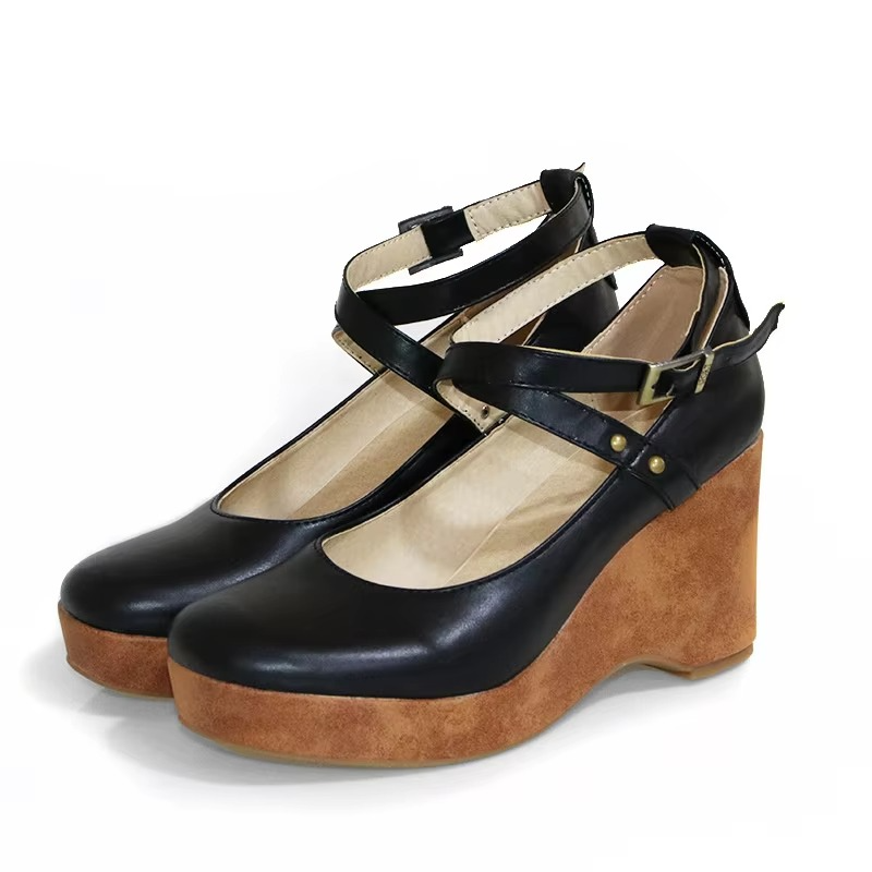 Chunky Platform Mary Jane Heels with Buckle Strap