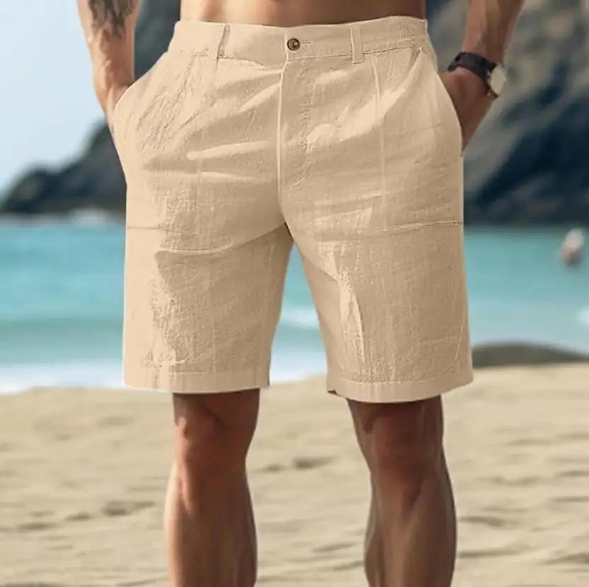 Men's Relaxed Linen Summer Shorts - Khaki