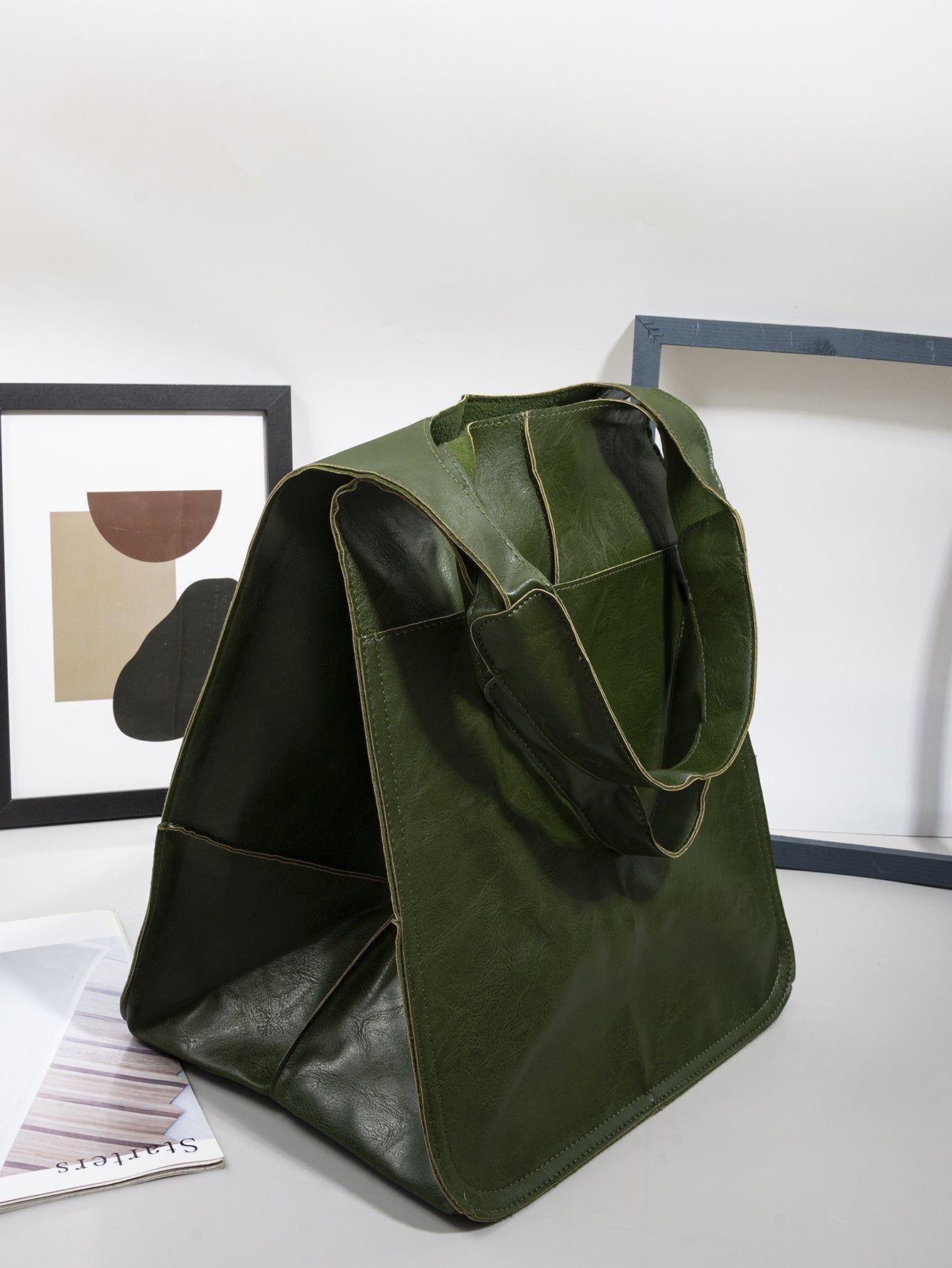 Oversized Vintage Leather Shoulder Bag for Women