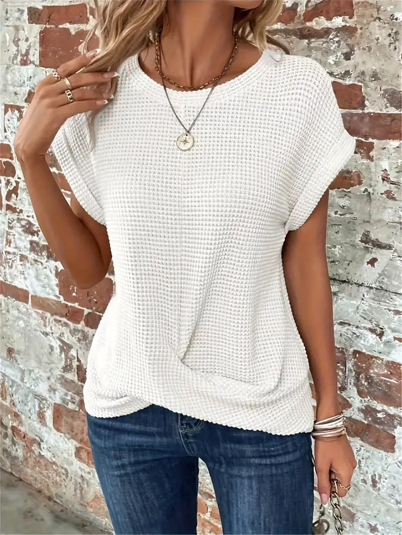 Marlowe Waffle Knit Casual Tee - White