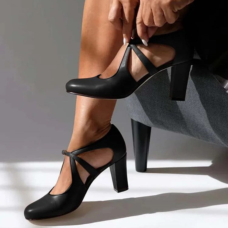 Elegant Comfort Strap Heels in black