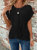 Marlowe Waffle Knit Casual Tee - Black