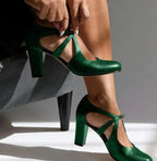 Elegant Comfort Strap Heels in green
