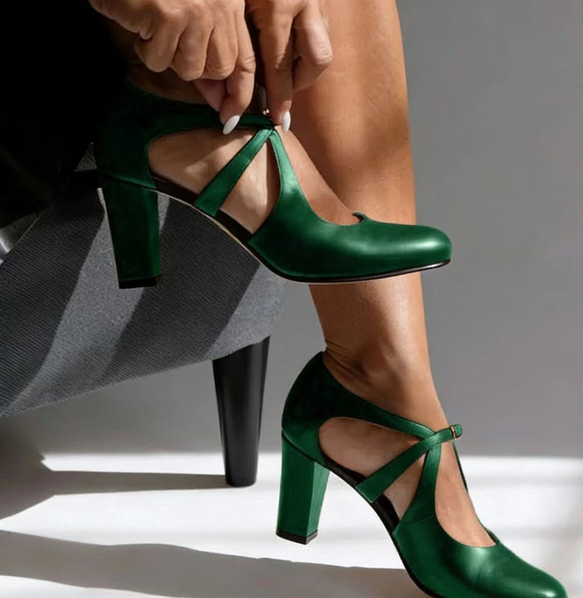 Elegant Comfort Strap Heels in green