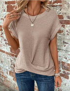 Marlowe Waffle Knit Casual Tee - Beige