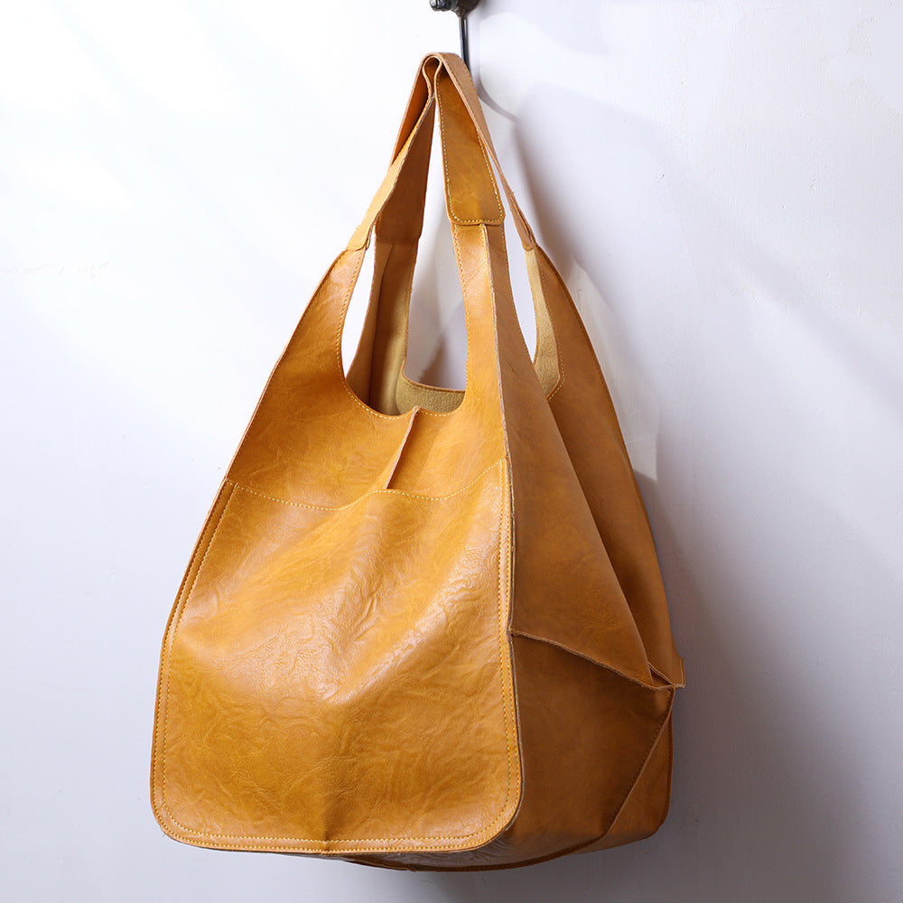 Oversized Vintage Leather Shoulder Bag for Women