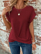 Marlowe Waffle Knit Casual Tee - Wine Red