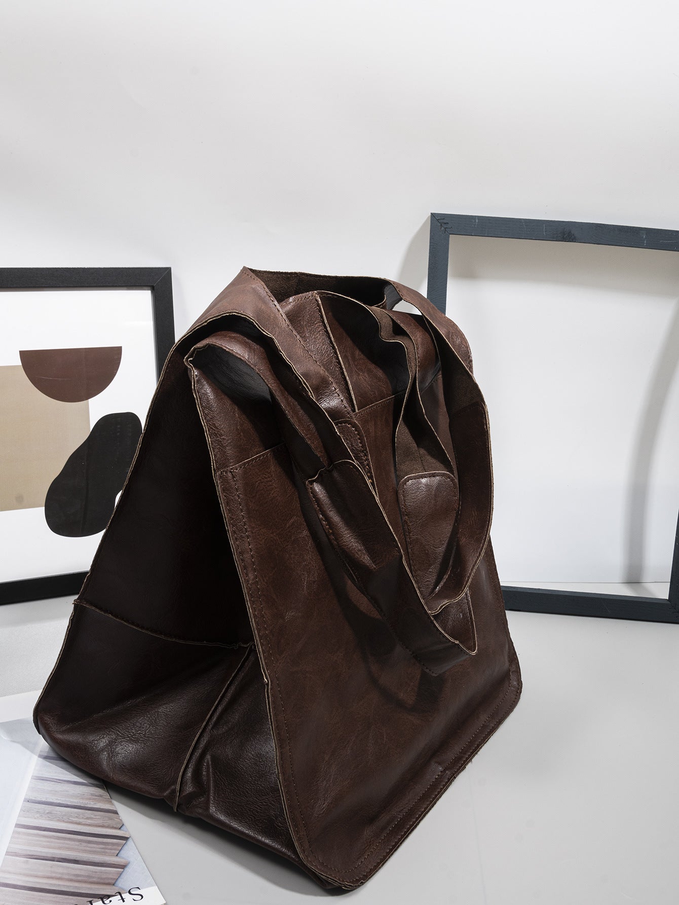 Oversized Vintage Leather Shoulder Bag for Women