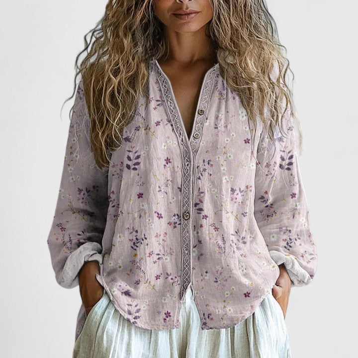 Liora Leaf-Print Blouse Pink