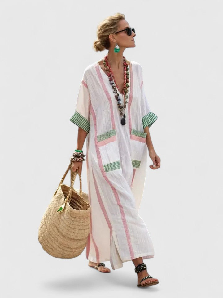 Liora Elegant Maxi Dress in beige green