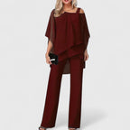 Aurelia Two-Piece Pant Set in Wine Red