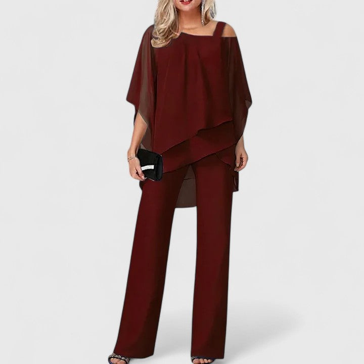 Aurelia Two-Piece Pant Set in Wine Red