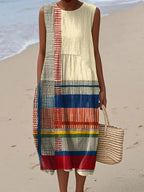 Marisol Art Midi Dress in Beige