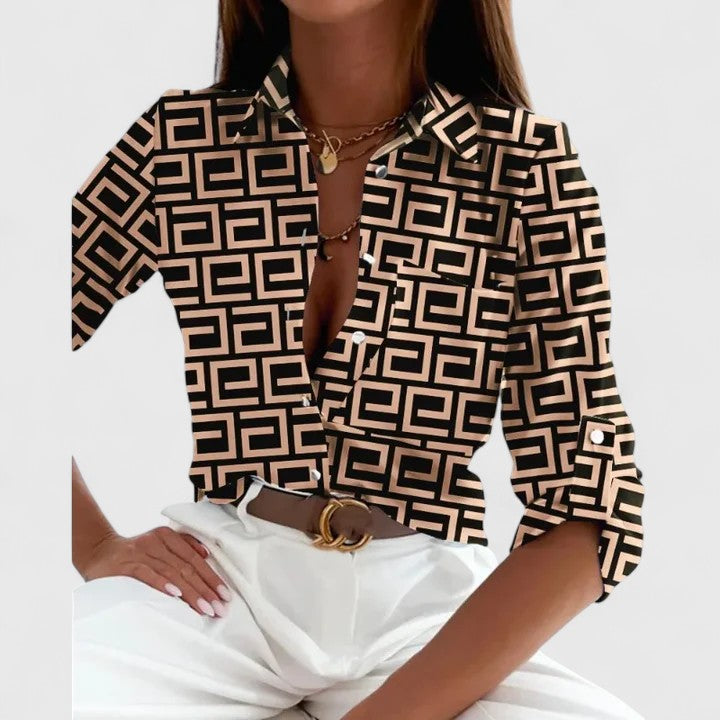 Aurelie Elegant Long Sleeve Blouse Khaki