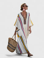 Liora Elegant Maxi Dress in white pink
