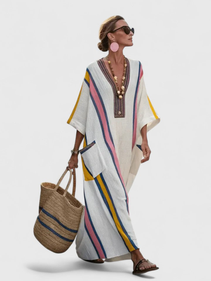 Liora Elegant Maxi Dress in white pink