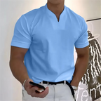 Men's Summer V-Neck Short Sleeve T-Shirt - Elastic Cotton Athletic and Casual Fit