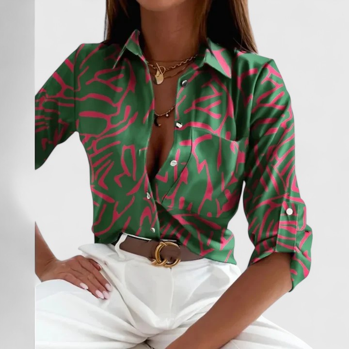 Aurelie Elegant Long Sleeve Blouse Green