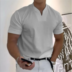 Men's Summer V-Neck Short Sleeve T-Shirt - Elastic Cotton Athletic and Casual Fit