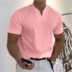 Men's Summer V-Neck Short Sleeve T-Shirt - Elastic Cotton Athletic and Casual Fit