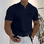 Men's Summer V-Neck Short Sleeve T-Shirt - Elastic Cotton Athletic and Casual Fit