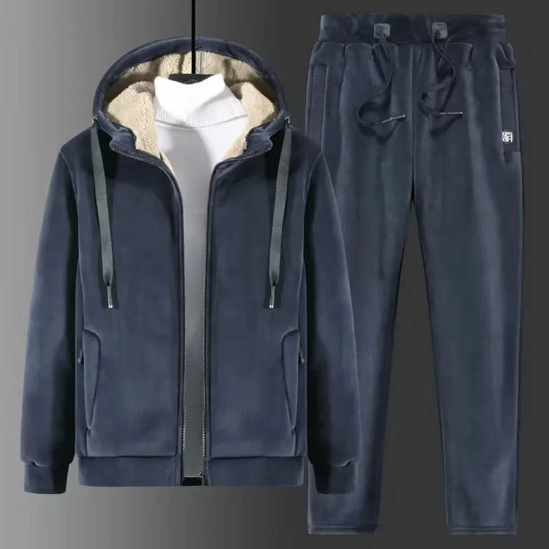 Men's fleece tracksuit set navy blue