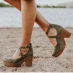 Chunky Platform Mary Jane Heels with Buckle Strap