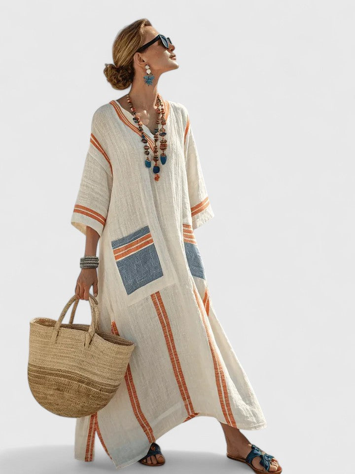 Liora Elegant Maxi Dress in beige black