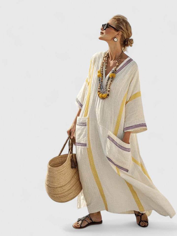 Liora Elegant Maxi Dress in beige yellow