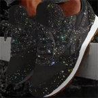 Women's Bling Mesh Platform Sneakers – Casual Lace-Up Flat Shoes for Everyday Style