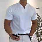 Men's Summer V-Neck Short Sleeve T-Shirt - Elastic Cotton Athletic and Casual Fit