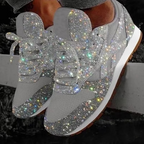 Women's Bling Mesh Platform Sneakers – Casual Lace-Up Flat Shoes for Everyday Style