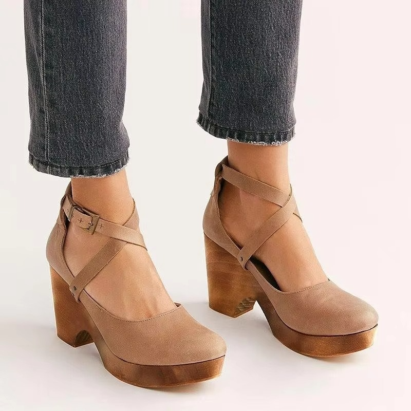 Chunky Platform Mary Jane Heels with Buckle Strap