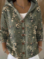 Aurelia Button Hooded Sweater in Dark Green