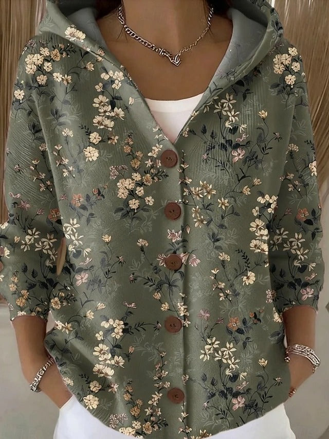 Aurelia Button Hooded Sweater in Dark Green