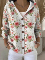 Aurelia Button Hooded Sweater in Floral White