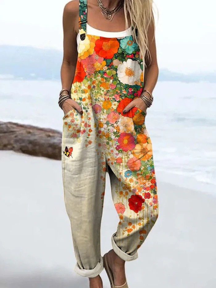 Marigold Vintage Floral Wide-Leg Jumpsuit