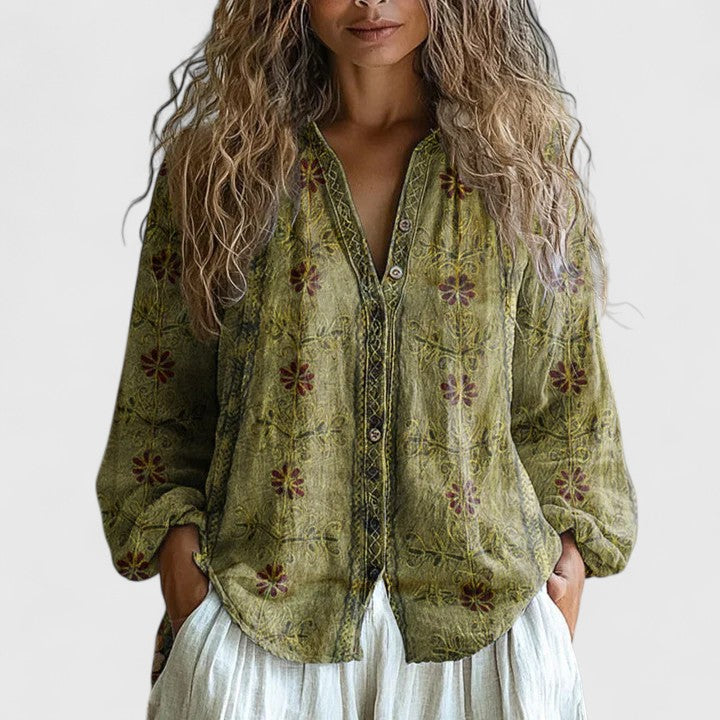 Liora Leaf-Print Blouse Green