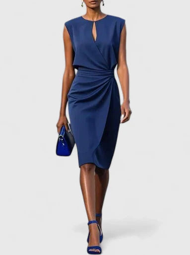 Elara Sophisticated Dress - Navy Blue