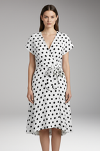 Chic Women's V-Neck Short-Sleeve Dress with Polka Dot Print