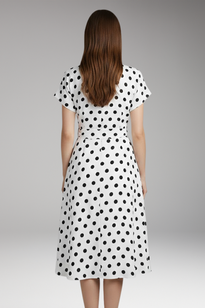 Chic Women's V-Neck Short-Sleeve Dress with Polka Dot Print
